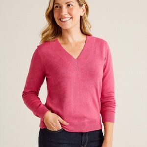 Brooks Brothers Merino Wool Pink V Neck Sweater Size Small Winter Cozy Preppy